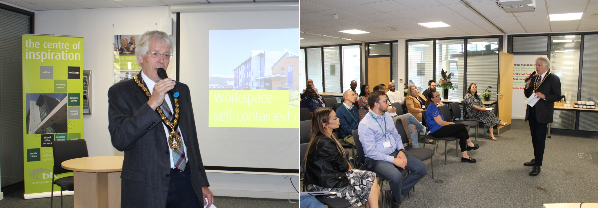 Mayor Jim Brown gives a speech during his visit to the Business and Technology Centre